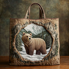 Winter Forest Bear quilted tote bag – bear in snowy hollow