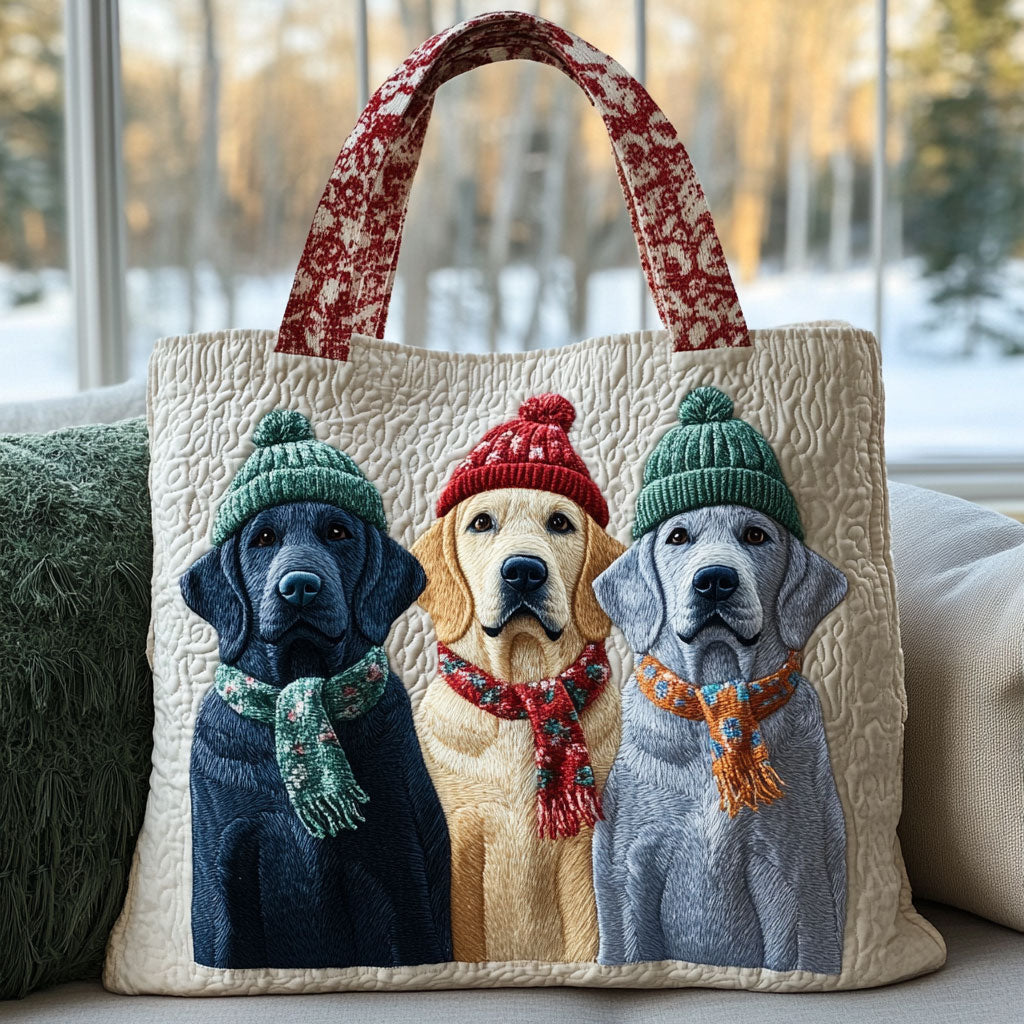 Merry Labrador Crew quilted tote bag – labradors in hats
