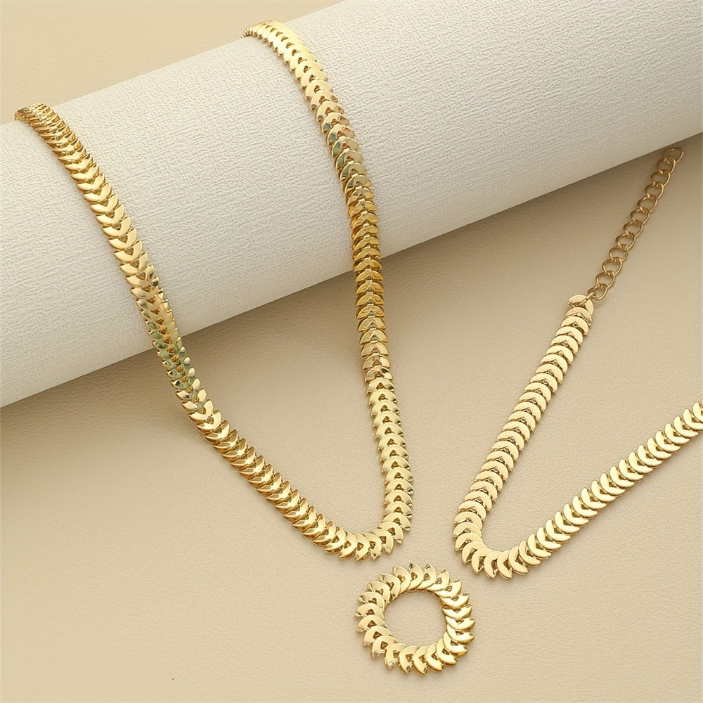 3-Piece Jewellery Set - Gold-Tone Chevron