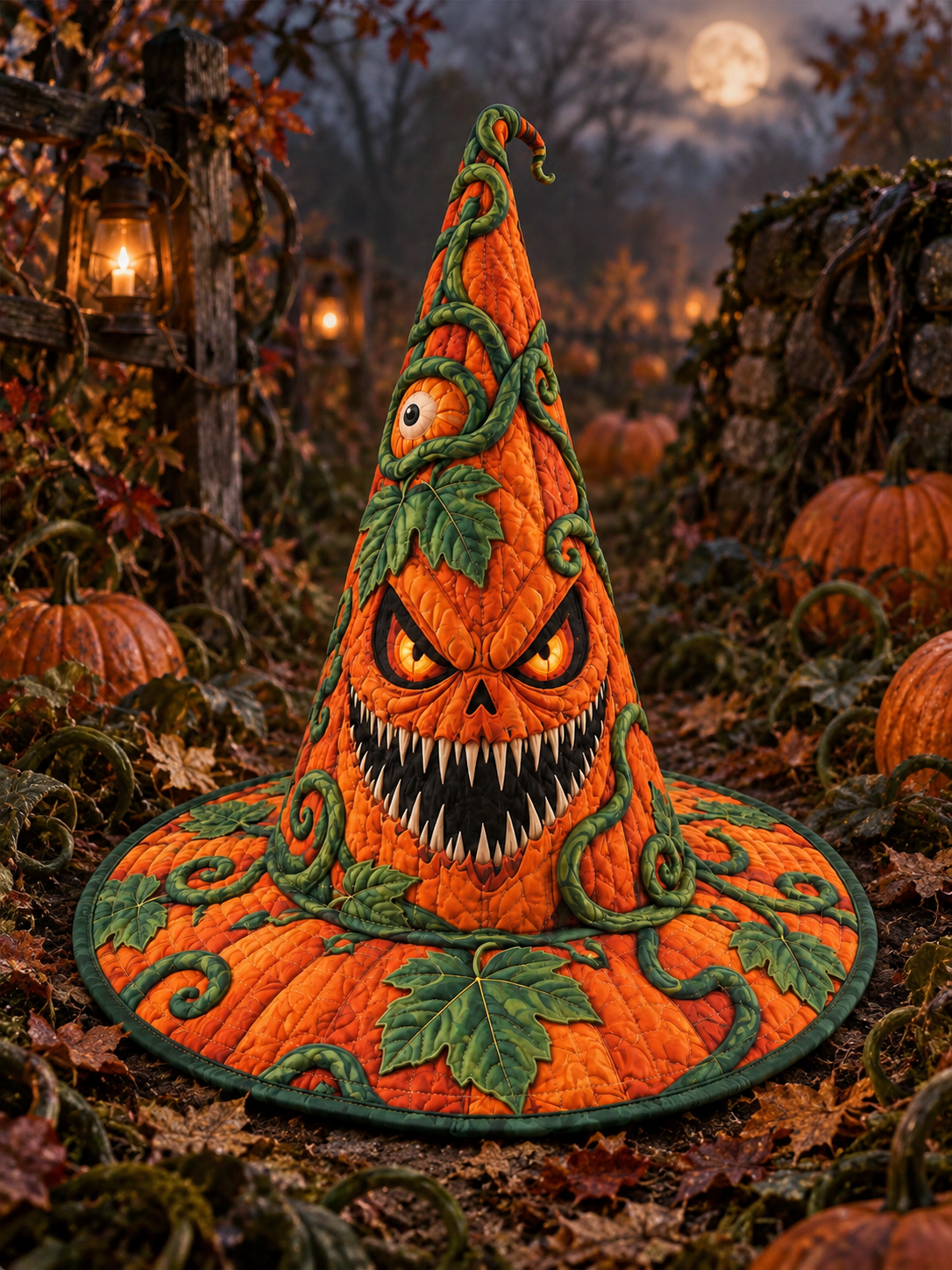 Quilted Witch Hat - Pumpkin Vine Monster – view 3