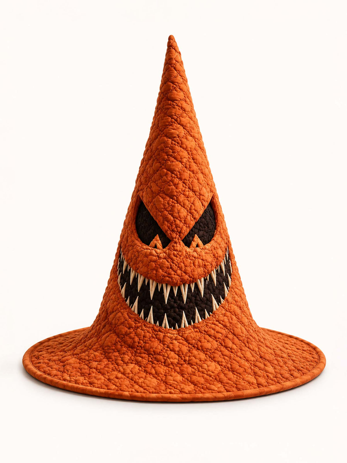 Grinning Pumpkin Face quilted witch hat – jack-o-lantern face
