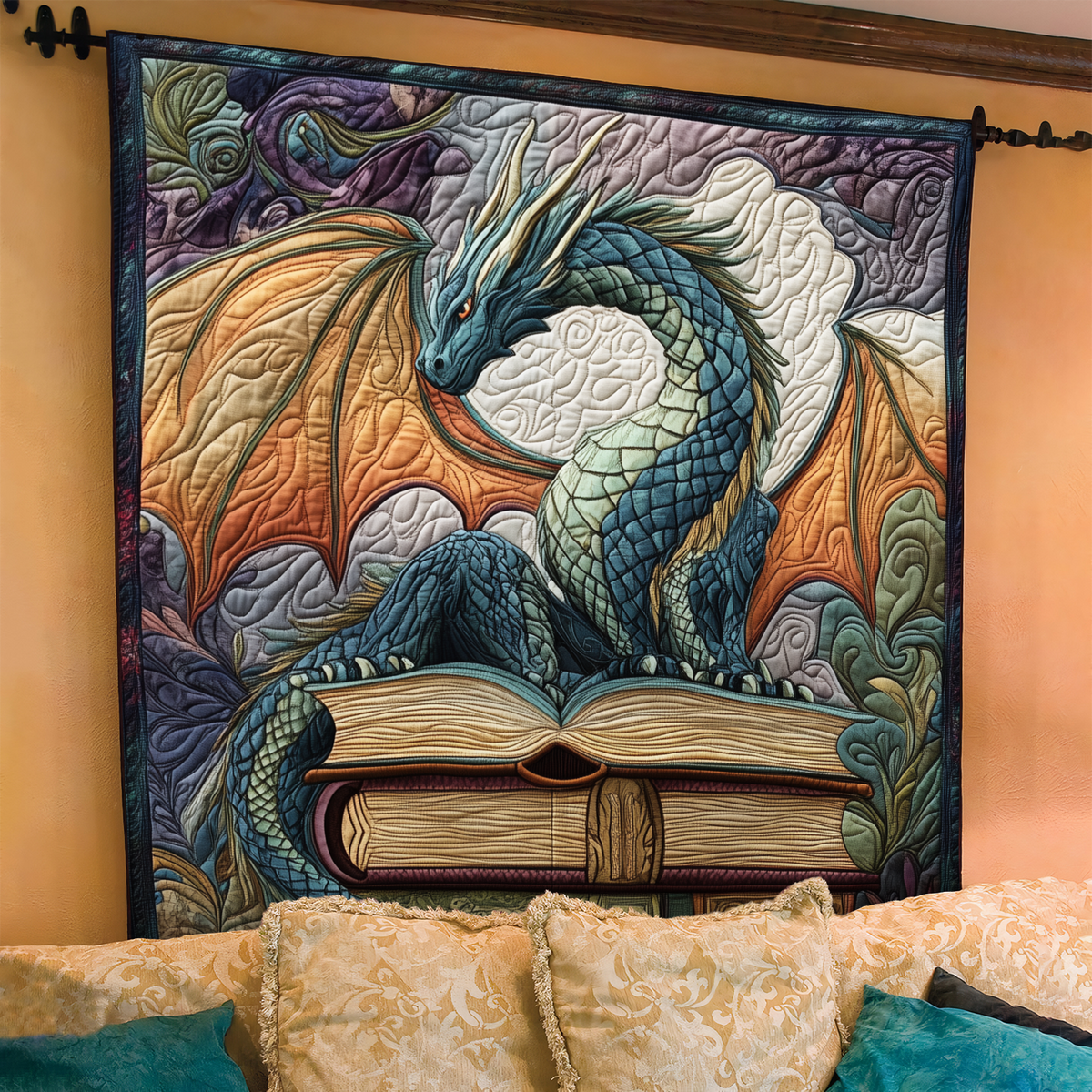 Quilted Throw - Dragon on Open Books – view 2