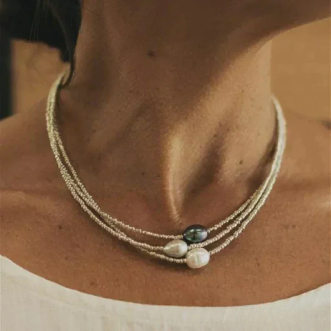 Three-strand seed pearl necklace