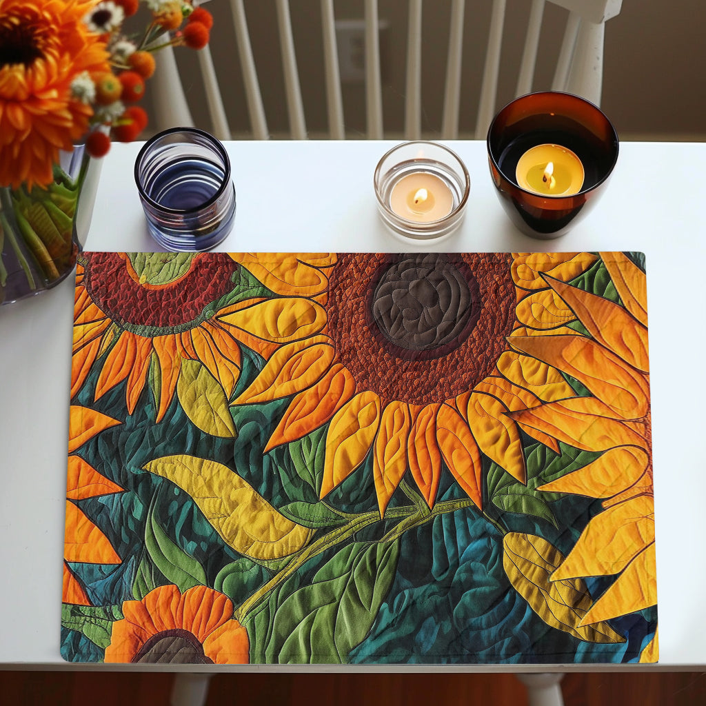 Elegant Sunflower quilted placemats – large sunflowers
