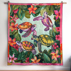Tropical Leaf Turtles art quilt – turtles among leaves