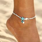 Beaded starfish and shell anklet