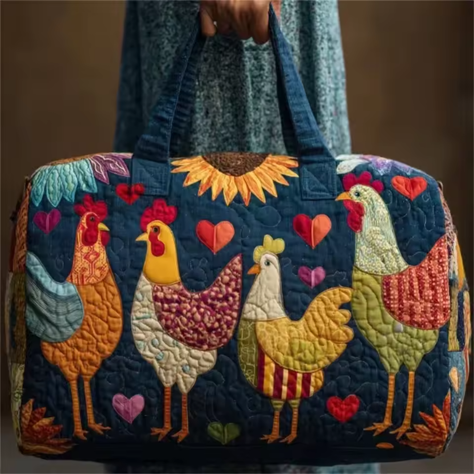 Elaine soft quilted travel bag in the wave-stitch pattern, shown from above