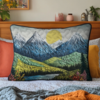 Mountain Meadow quilted pillowcase – green meadows beneath snowy mountains