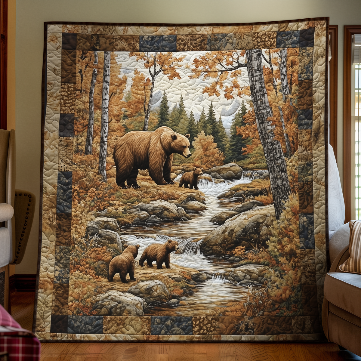 Quilted Throw - Bears in the Autumn Woods – view 2