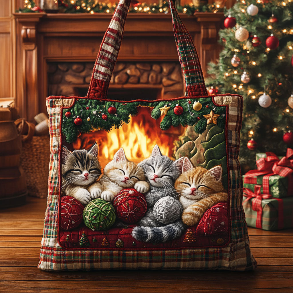 Fireside Kittens quilted tote bag – kittens by fire