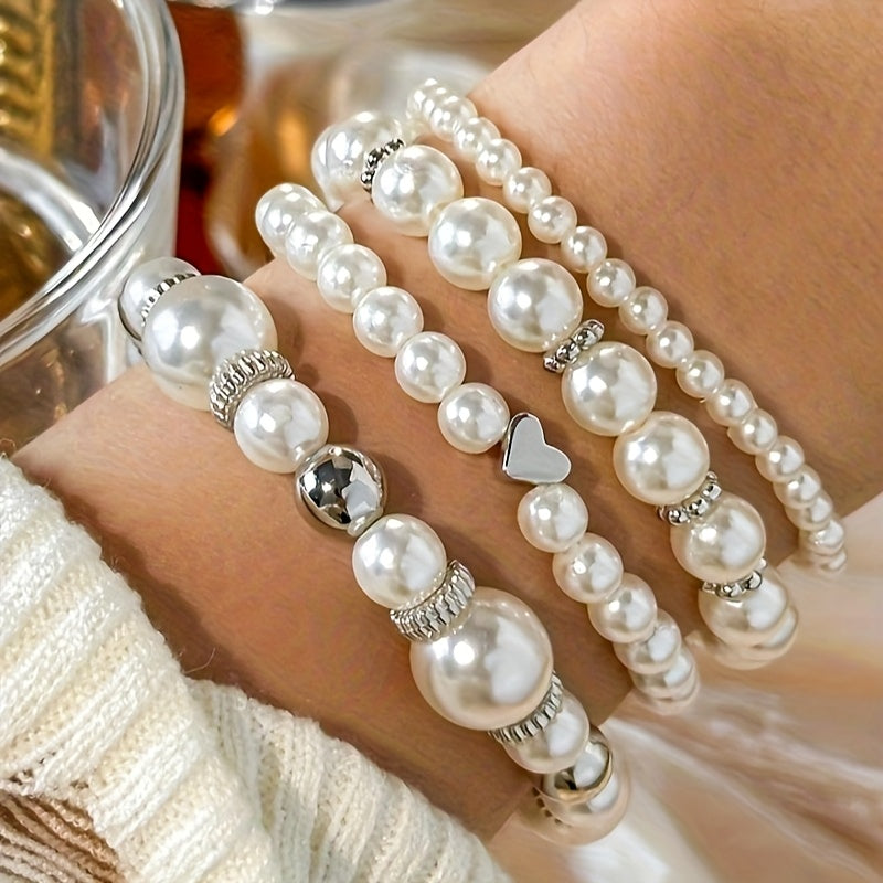Pearl Bracelet Set - Heart Charm