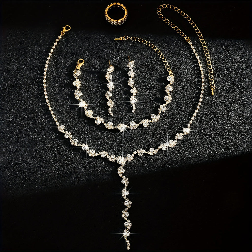 4-Piece Jewellery Set - Crystal Flowers