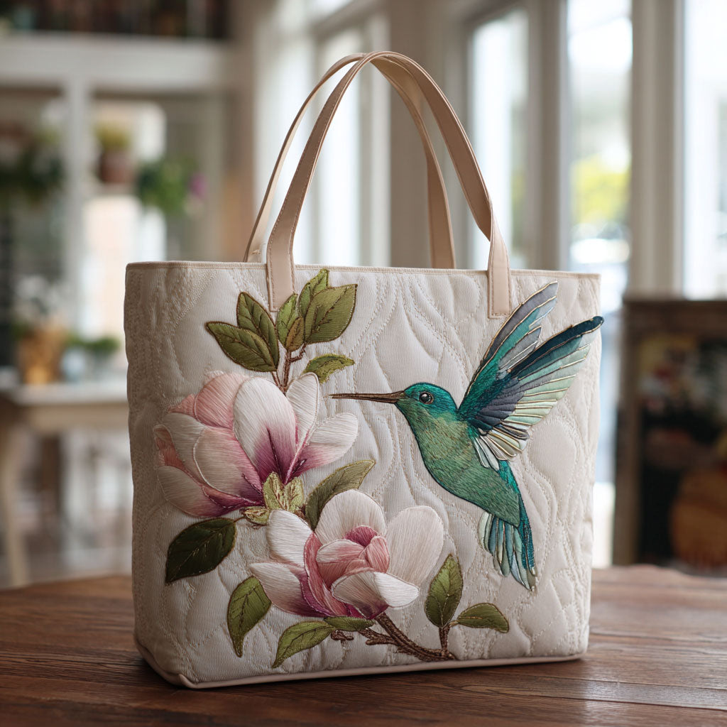 Magnolia Grace quilted tote bag – hummingbird and magnolia