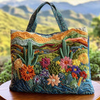 Blooming Cactus Hills quilted tote bag – cacti on hills