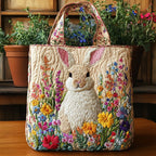 Rabbit Flower quilted tote bag – rabbit in flowers