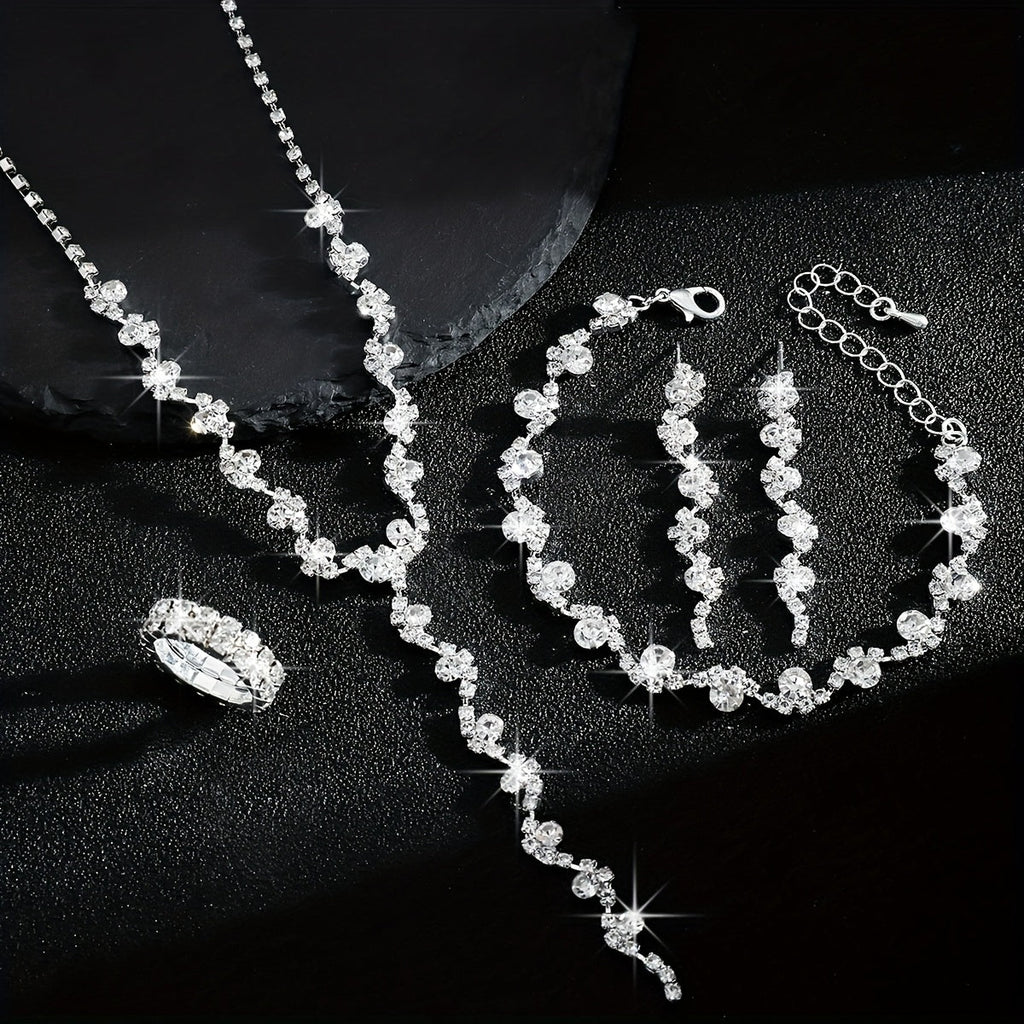 4-Piece Jewellery Set - Crystal Flowers
