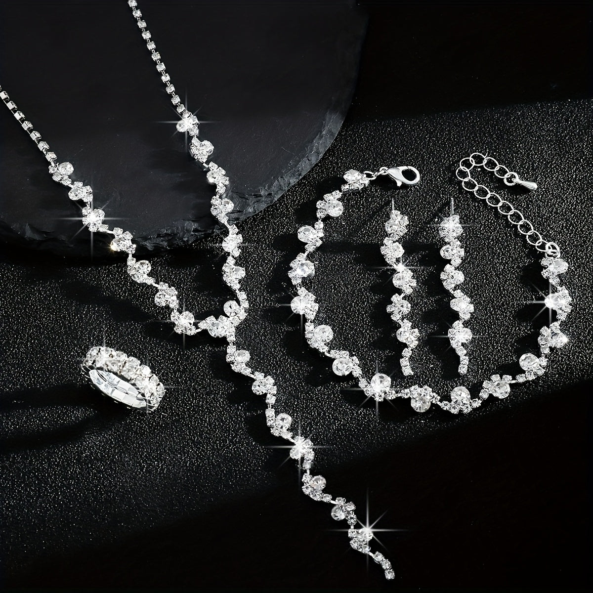 4-Piece Jewellery Set - Crystal Flowers