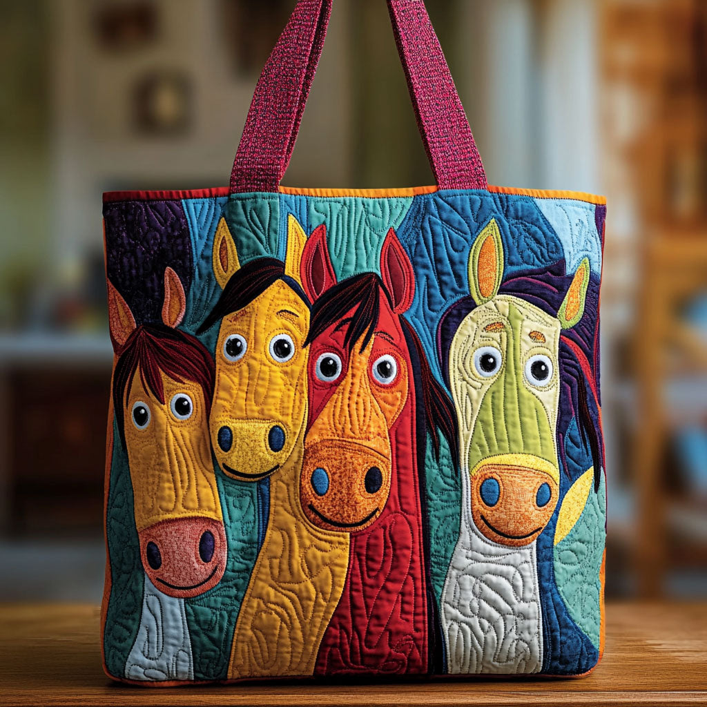 Whimsy Gallop quilted tote bag – goofy horses