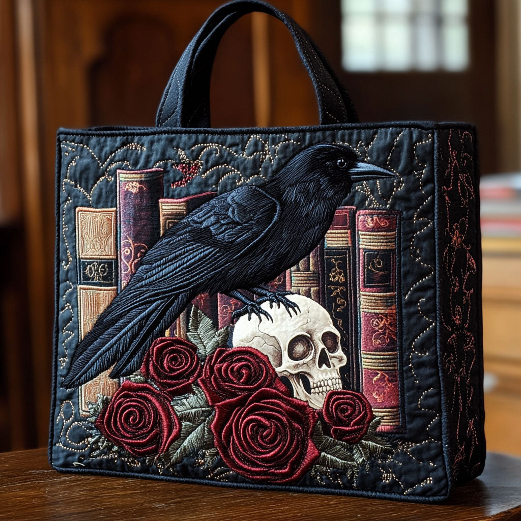 Raven Book Rose quilted tote bag – raven, books and roses