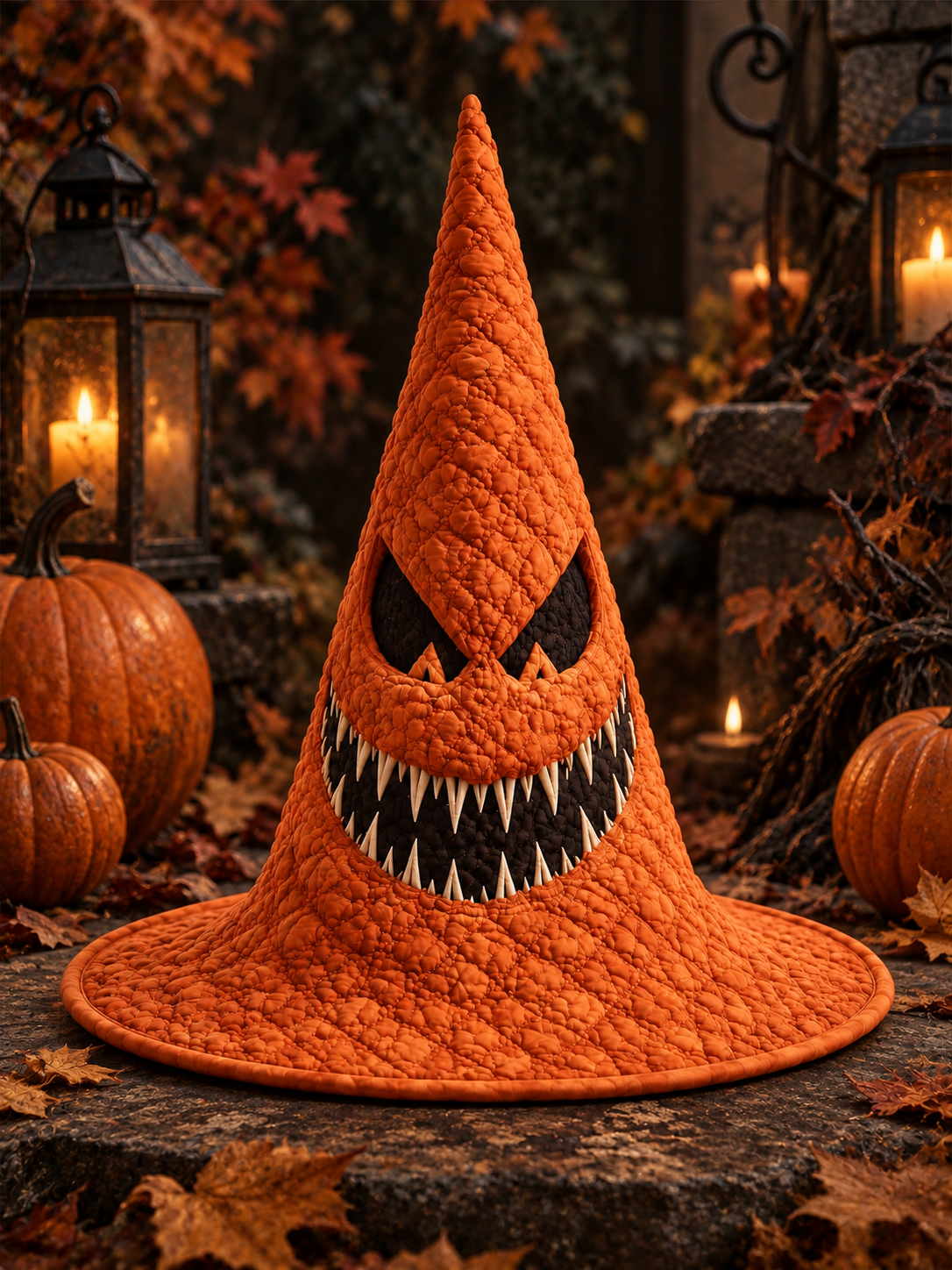 Quilted Witch Hat - Grinning Pumpkin Face – view 3