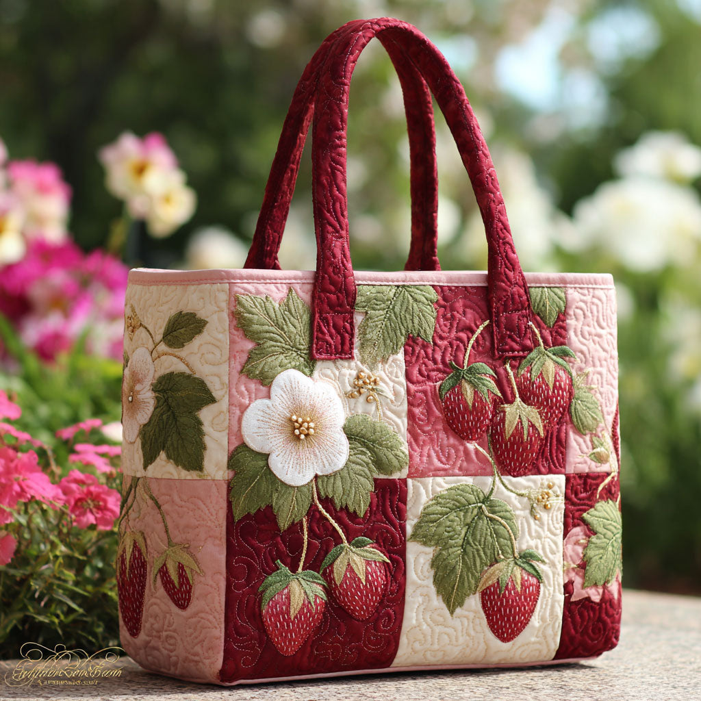 Sweet Strawberry quilted tote bag – strawberry patchwork