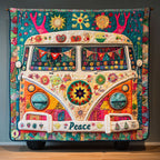 Peace Camper Van quilted throw – retro camper van with a peace sign