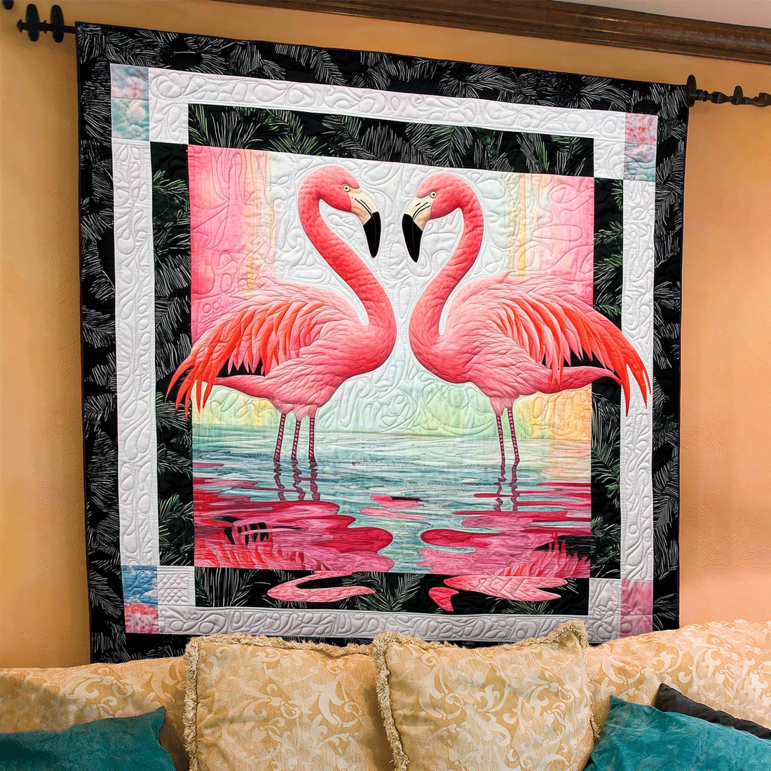 Flamingo Heart art quilt – flamingo heart