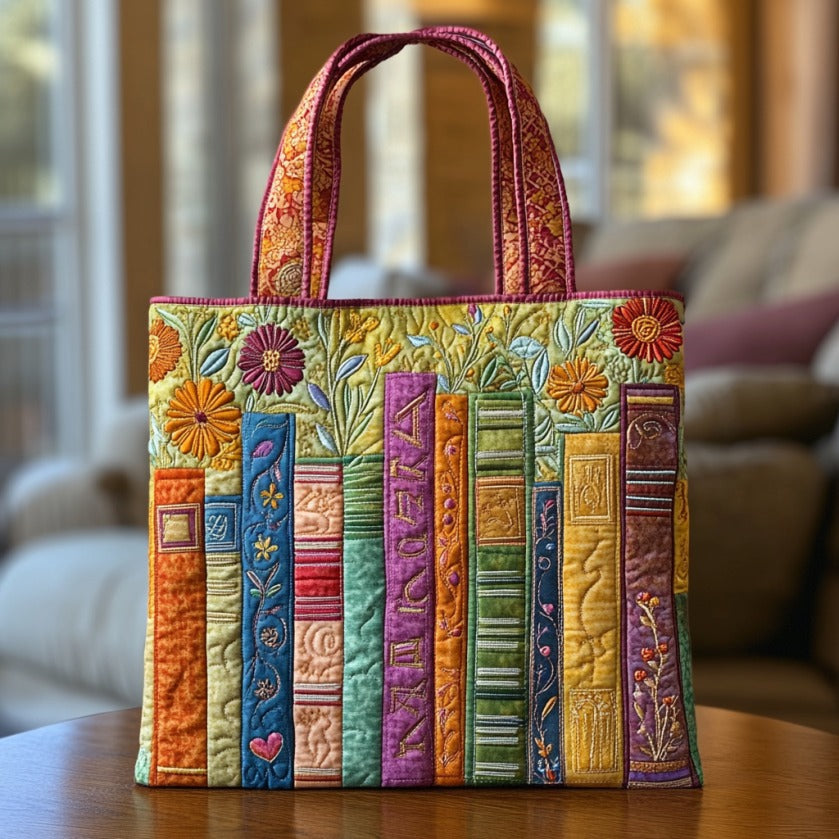 Book Bliss quilted tote bag – colourful books