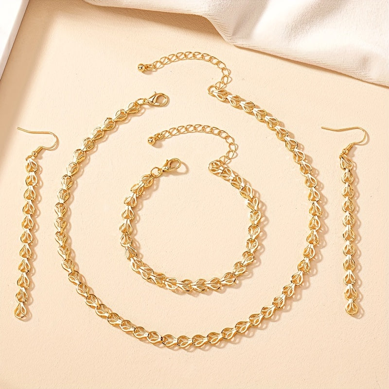 3-Piece Jewellery Set - Gold-Tone Leaf Chain