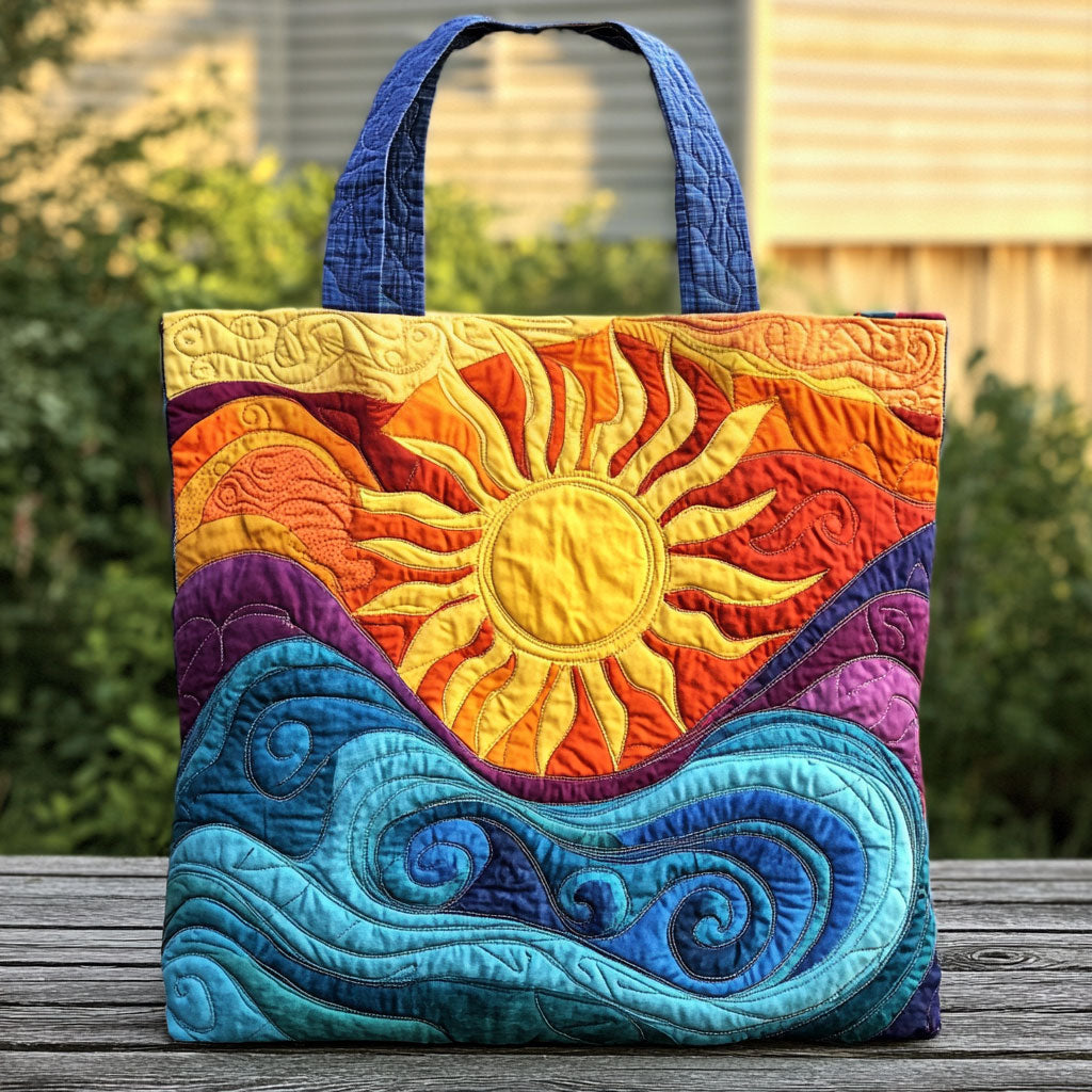 Sun and Sea Drift quilted tote bag – sun over waves