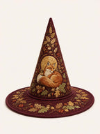 Woodland Fox Cottage quilted witch hat – sleeping fox and leaves