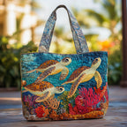 Dream Turtles quilted tote bag – turtles over reef