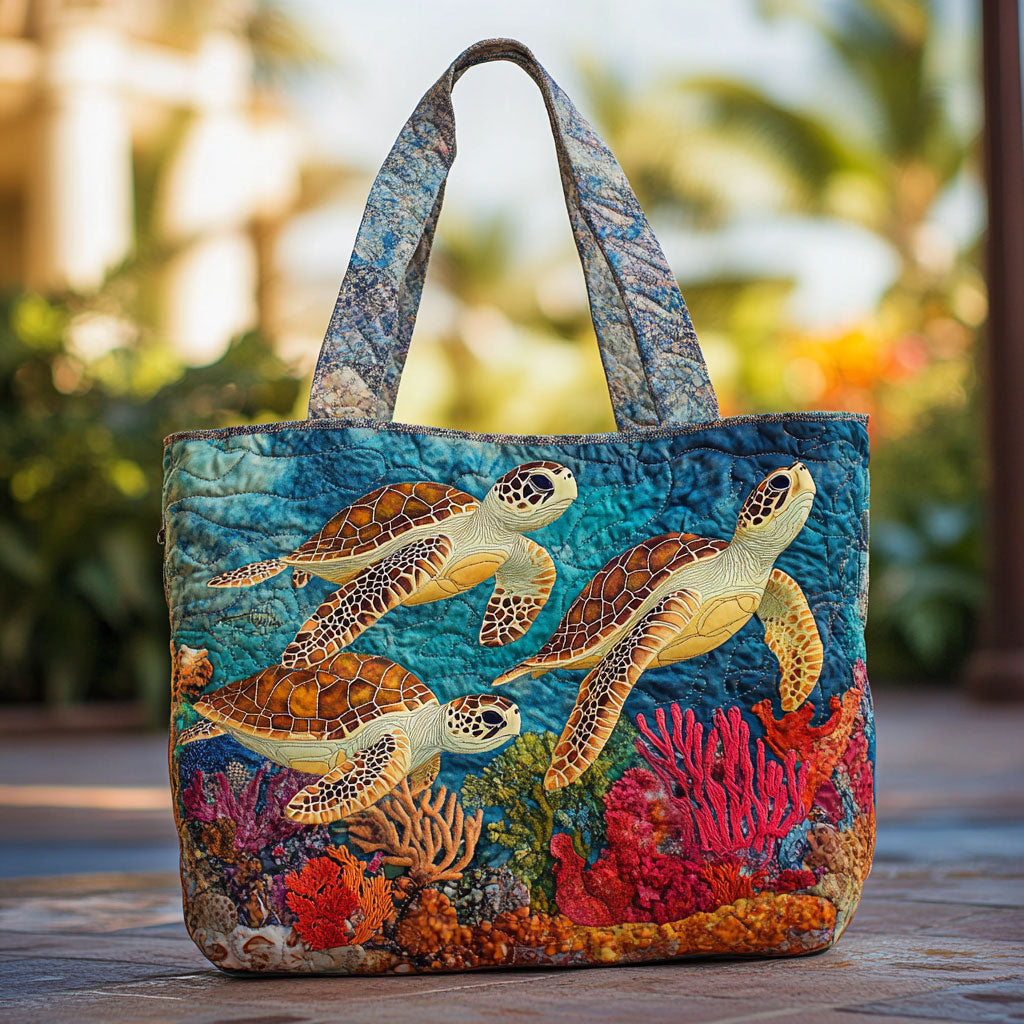 Dream Turtles quilted tote bag – turtles over reef
