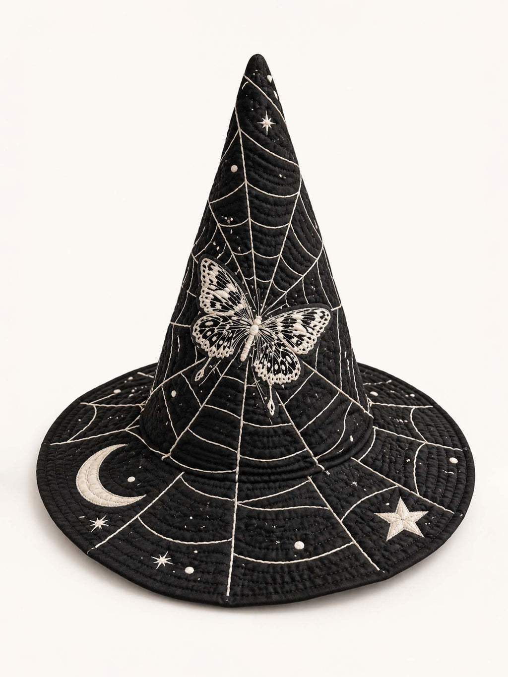 Moth Web Moon quilted witch hat – moth on a web