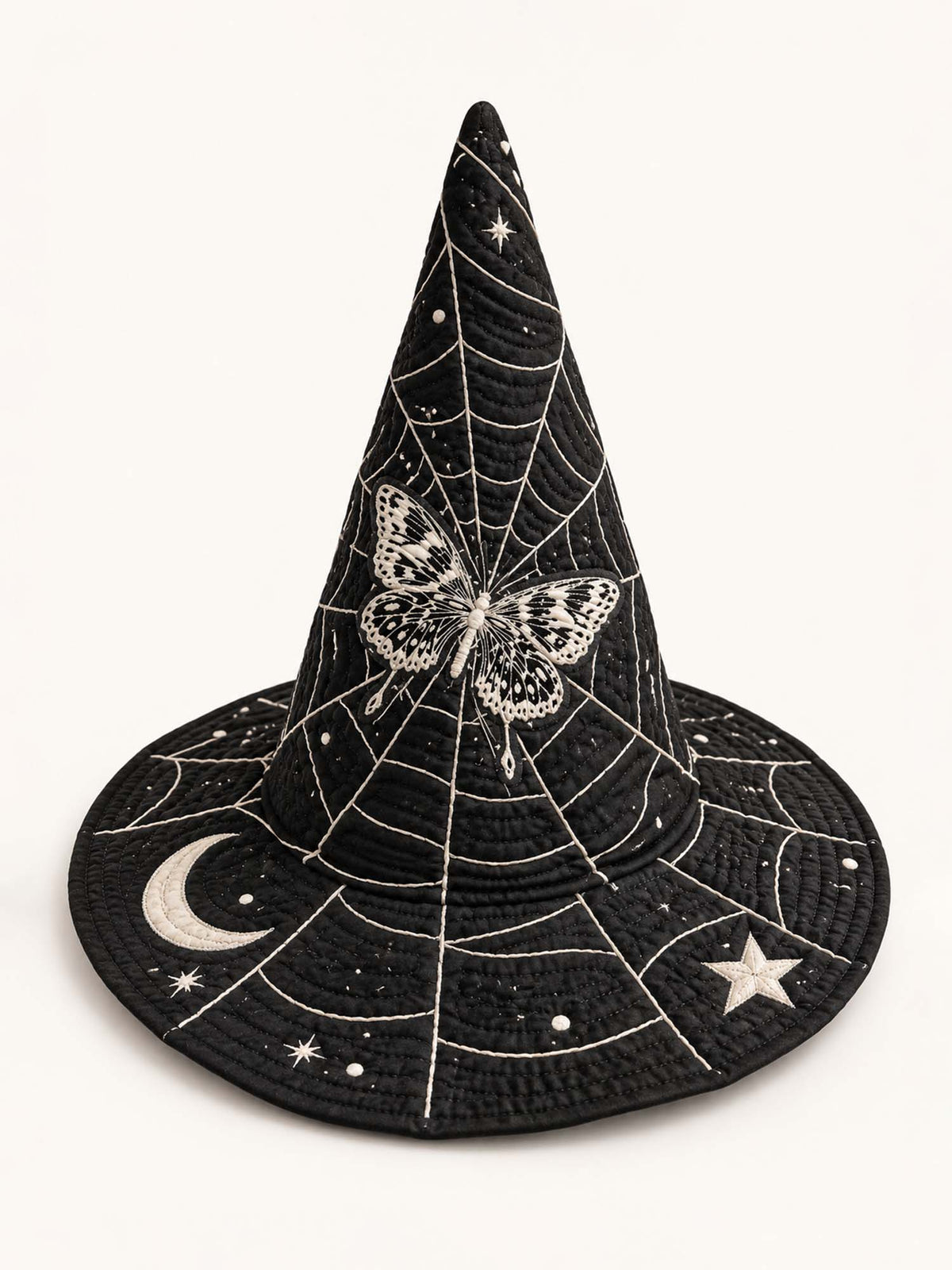 Moth Web Moon quilted witch hat – moth on a web