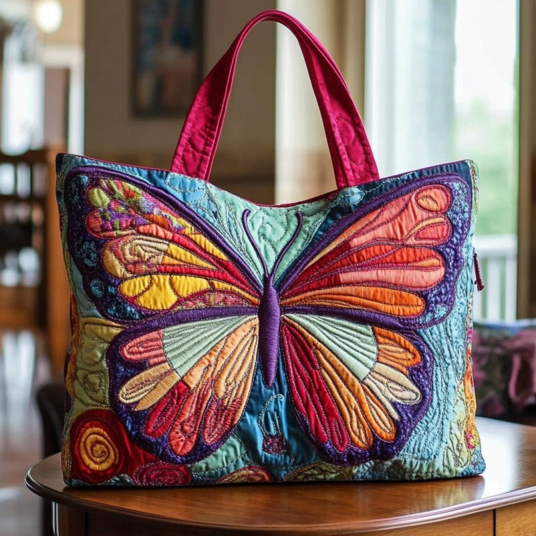 Eternal Wings quilted tote bag – stained glass butterfly