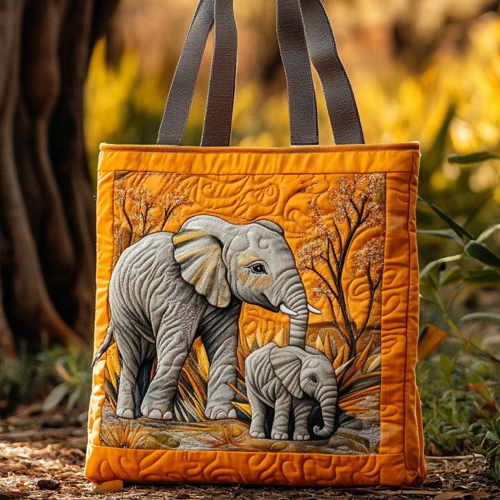 Calm Elephant Dream quilted tote bag – elephant and calf