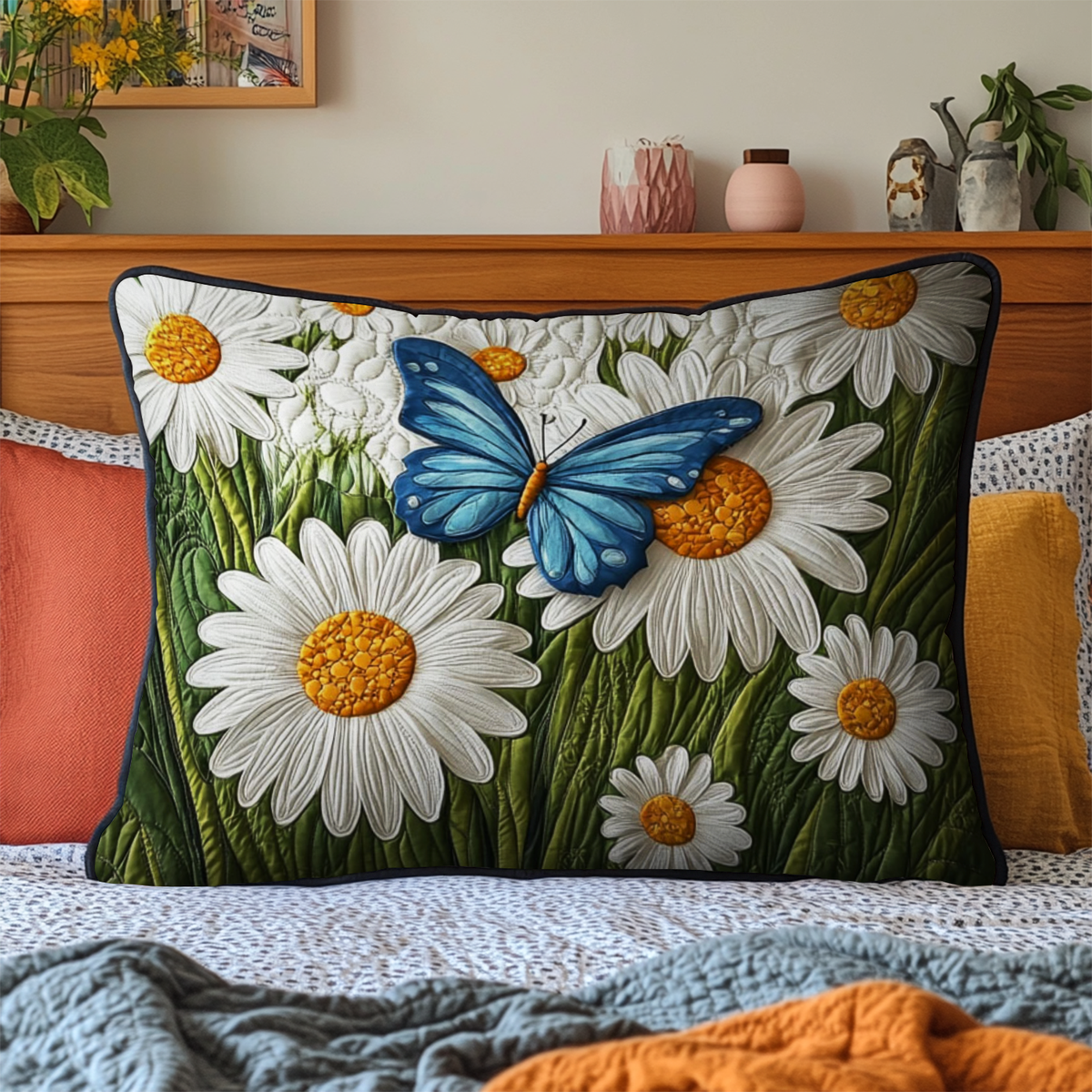 Quilted Pillowcase - Butterfly and Daisies – view 2