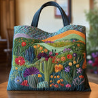 Vibrant Hill quilted tote bag – cactus hillside