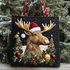 Jolly Moose quilted tote bag – moose in Santa hat