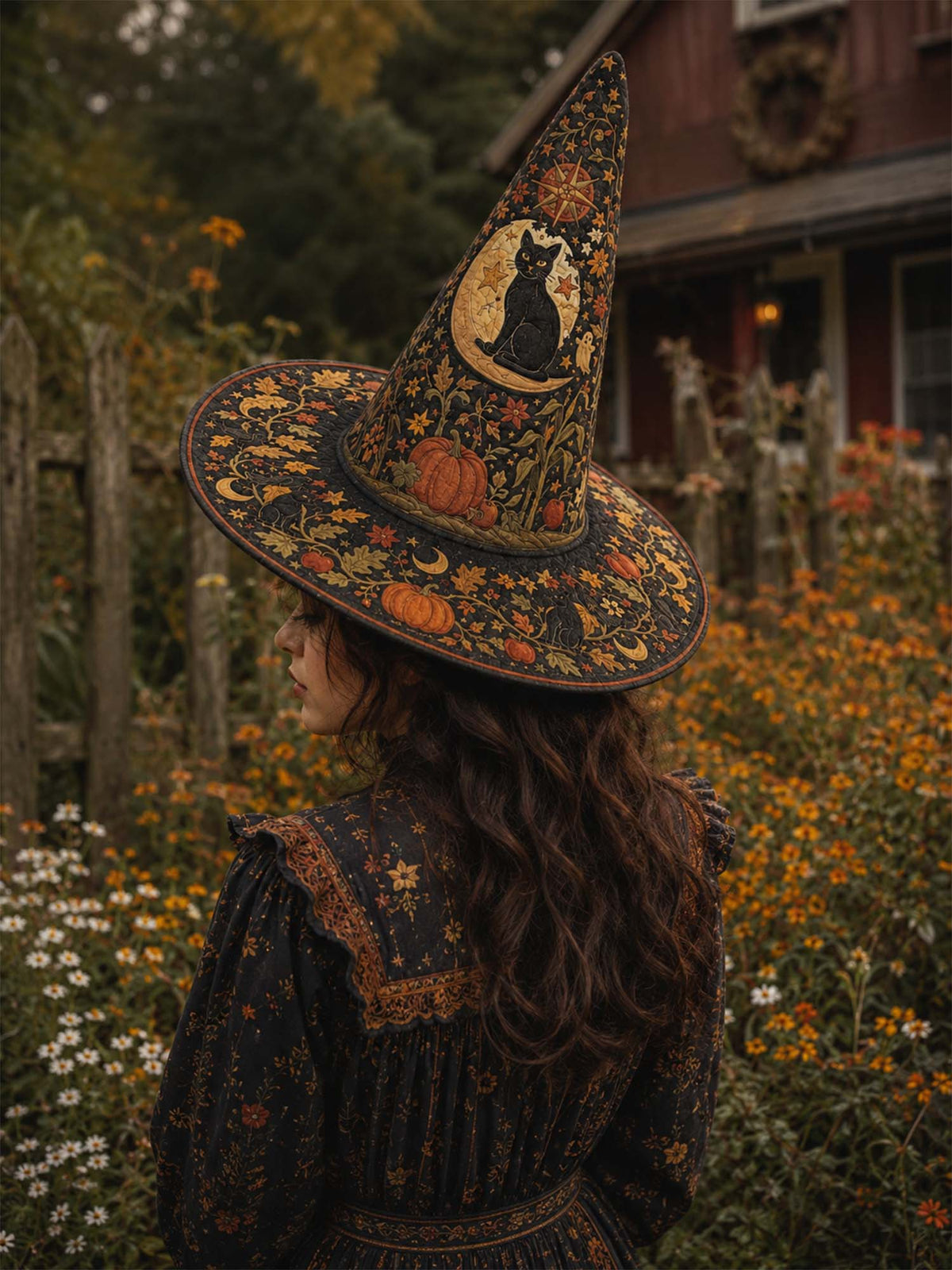 Quilted Witch Hat - Black Cat Pumpkin Garden – view 2