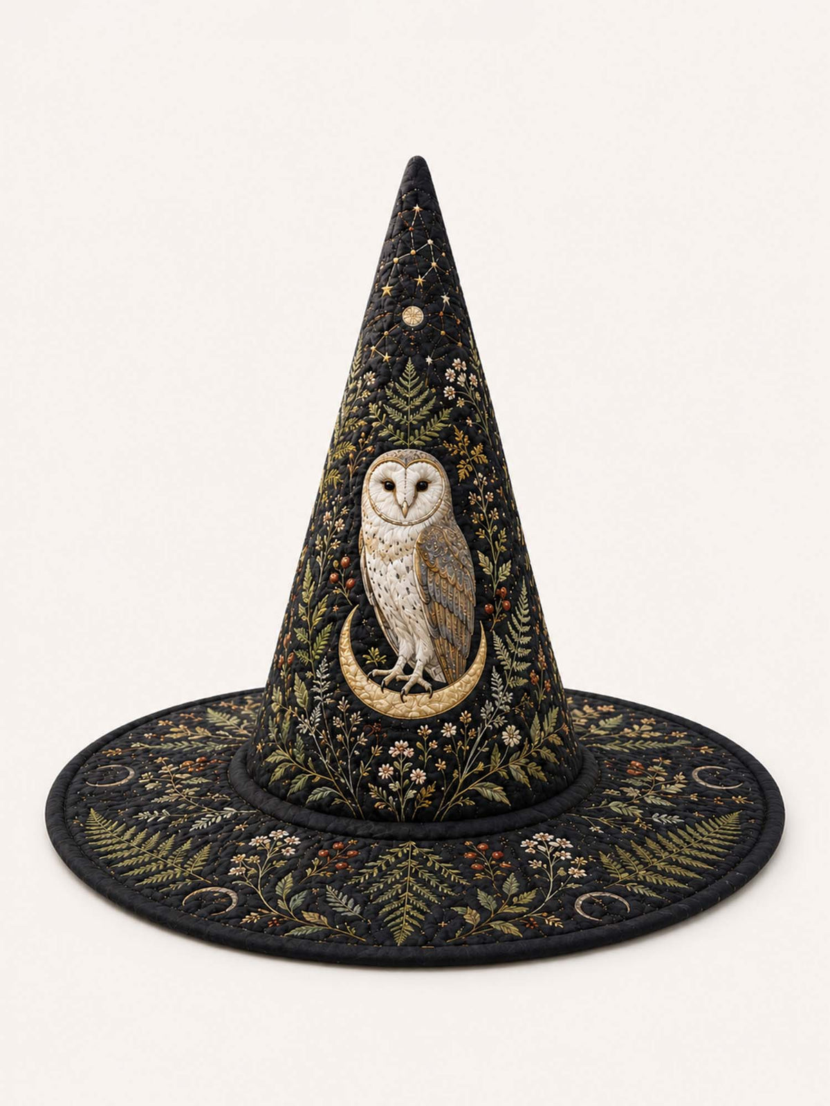 Barn Owl Moon quilted witch hat – barn owl in the moon