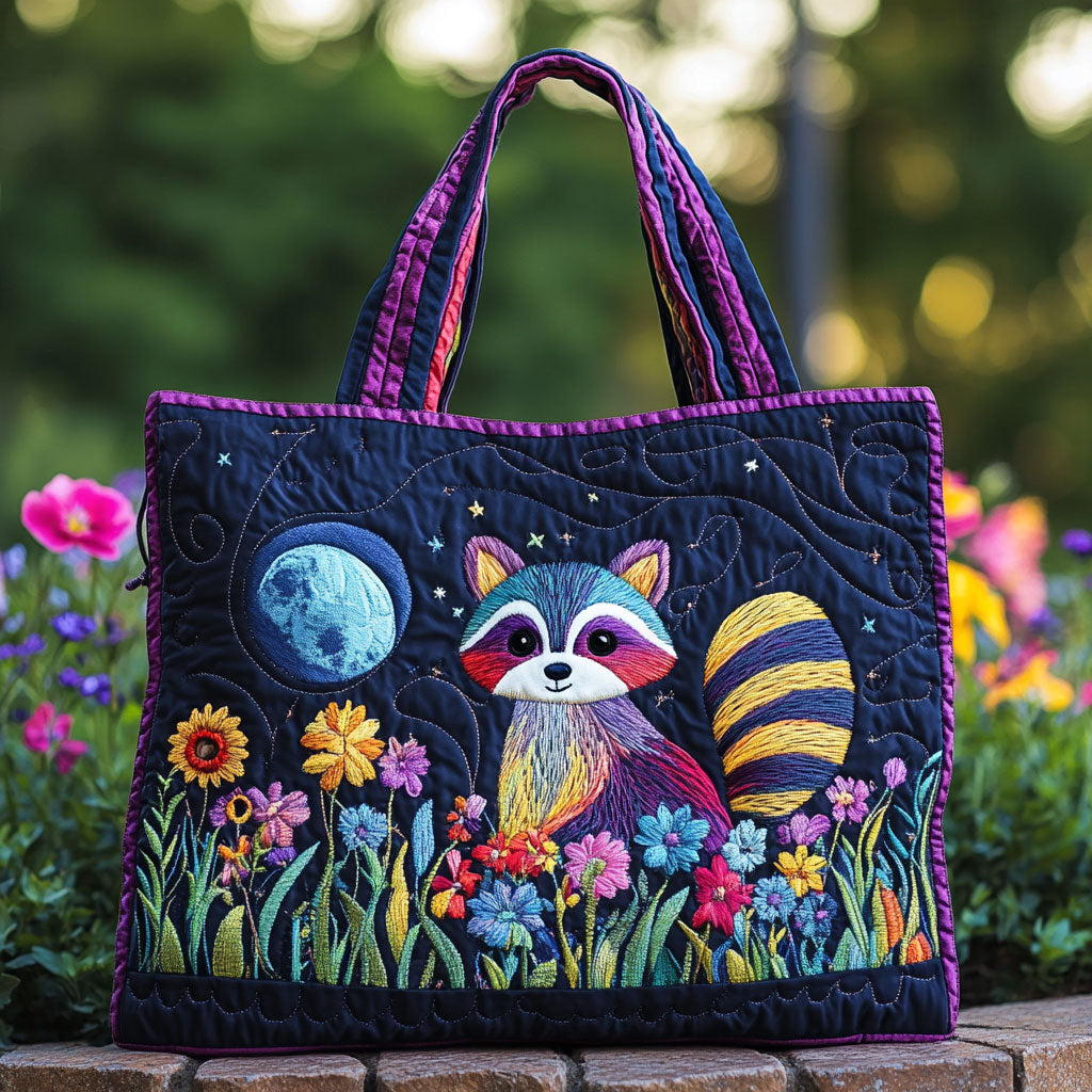 Moonlit Raccoon quilted tote bag – raccoon and moon
