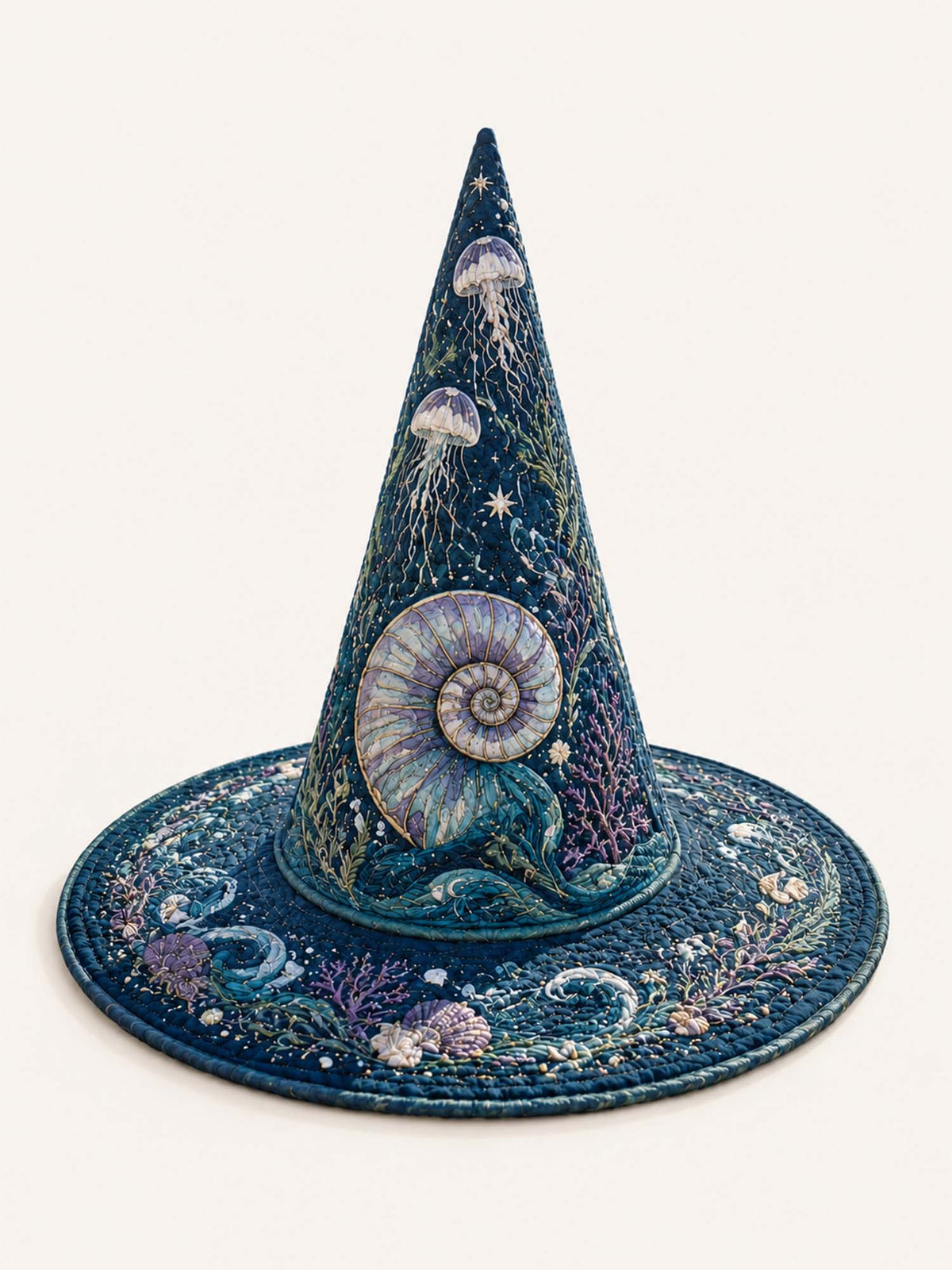 Mermaid Shell quilted witch hat – shell and jellyfish