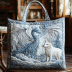 Moonlight Dragon quilted tote bag – silver dragon and wolf