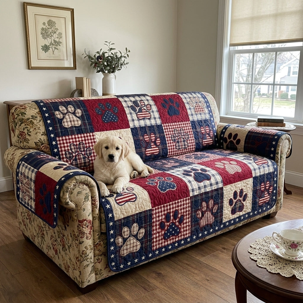 Quilted Sofa Cover - Flag and Paws