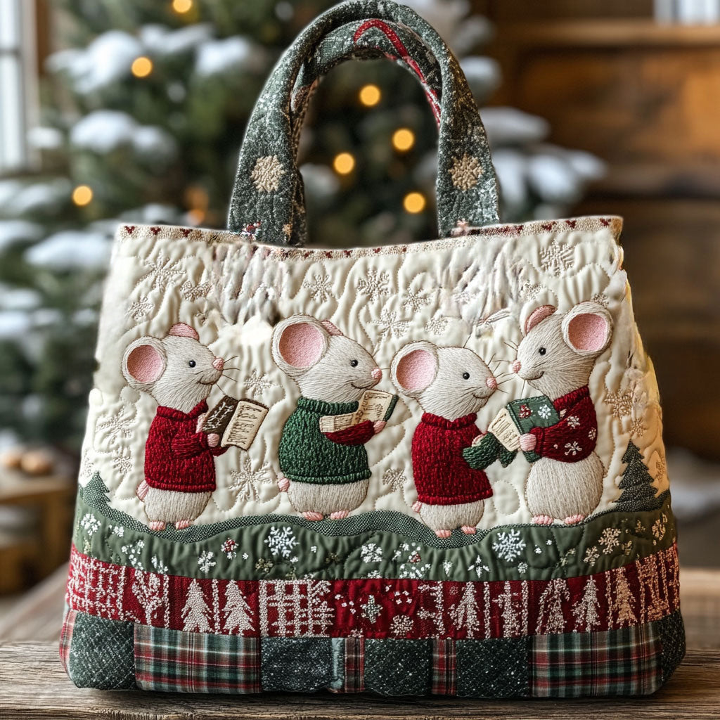 Winter Knit Mice quilted tote bag – mice in jumpers