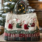 Winter Knit Mice quilted tote bag – mice in jumpers