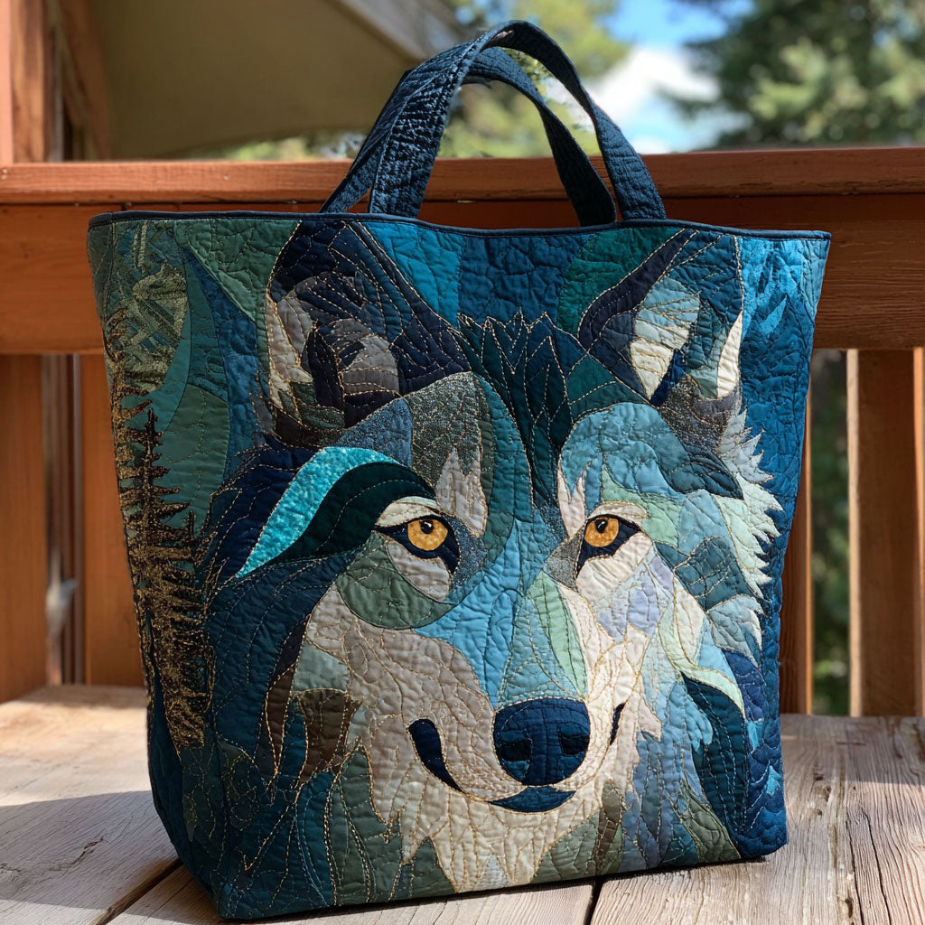 Forest Guardian Wolf quilted tote bag – mosaic wolf