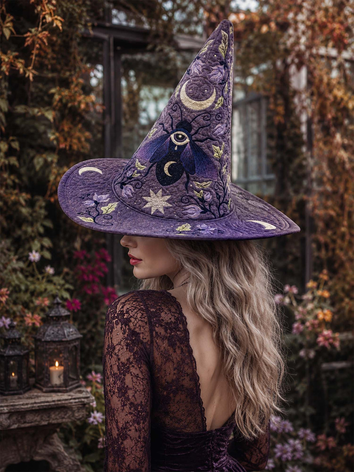 Quilted Witch Hat - Purple Moon Moth – view 2